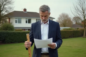 Agent immobilier mesurant un terrain en ares pour une annonce immobilière
