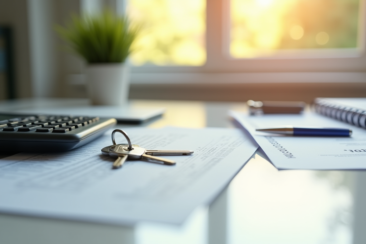 Jeu de clés de maison avec calculatrice et contrat d