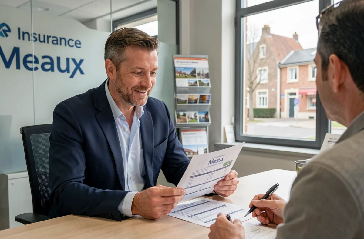 Courtier en assurance habitation conseillant un client dans une agence professionnelle à Meaux