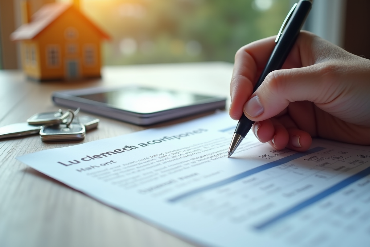 Document fiscal français et clés de maison sur un bureau en bois