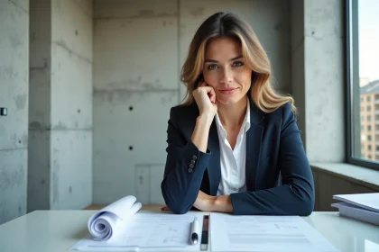 Femme d'affaires examine un contrat immobilier dans son bureau