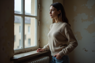 Femme en automne dans un appartement modeste