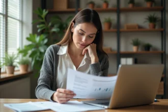 Femme d'affaires avec documents habitation dans un intérieur
