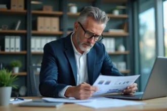 Gestionnaire immobilier en costume dans un bureau moderne