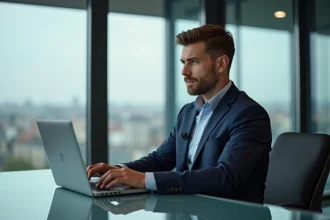 Homme d'affaires en costume à Lyon au bureau