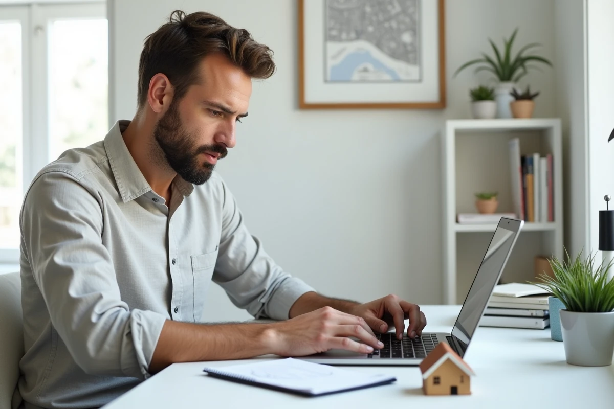 Homme analysant les tendances du marché immobilier sur ordinateur, signaux pour acheter au bon moment
