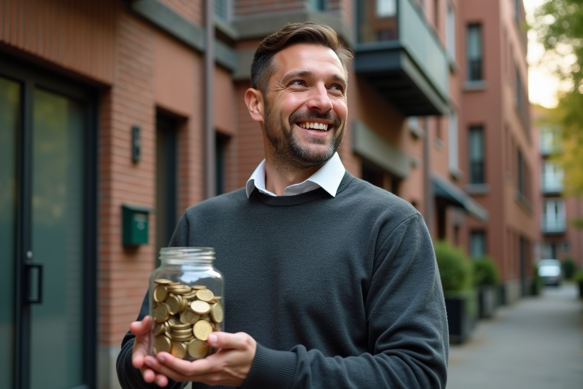 Homme avec un pot de pièces d