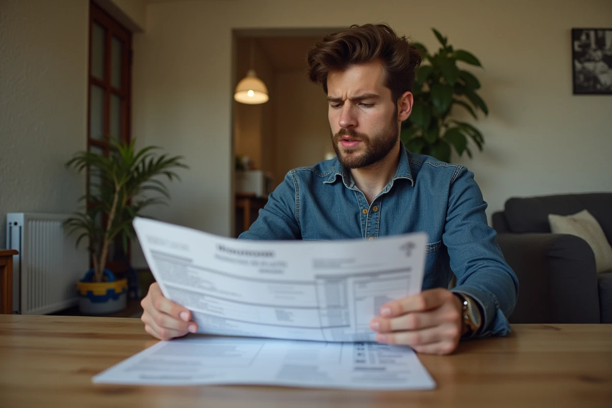 Jeune homme regardant une facture de recherche de fuite