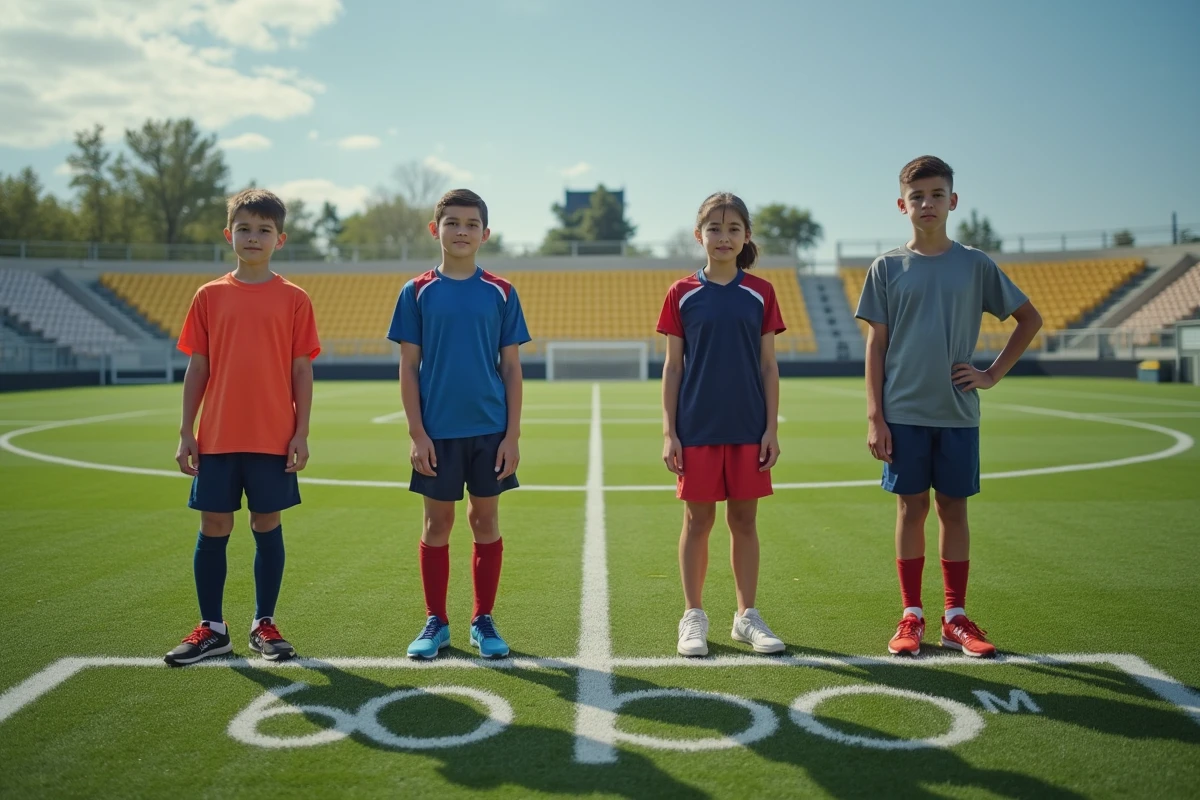 Jeunes sur un terrain de football marquant 600m2