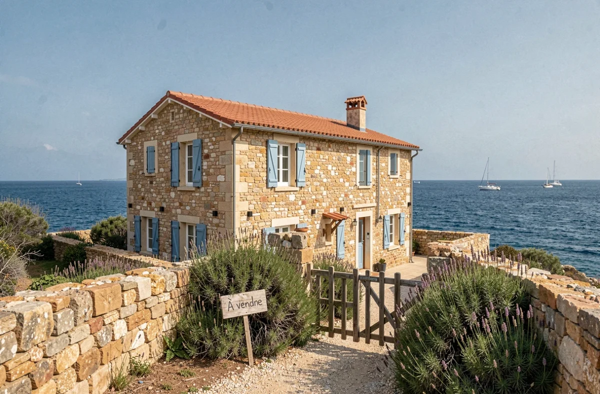 Maison en pierre avec vue sur la mer à vendre sur la côte méditerranéenne pour investissement locatif saisonnier