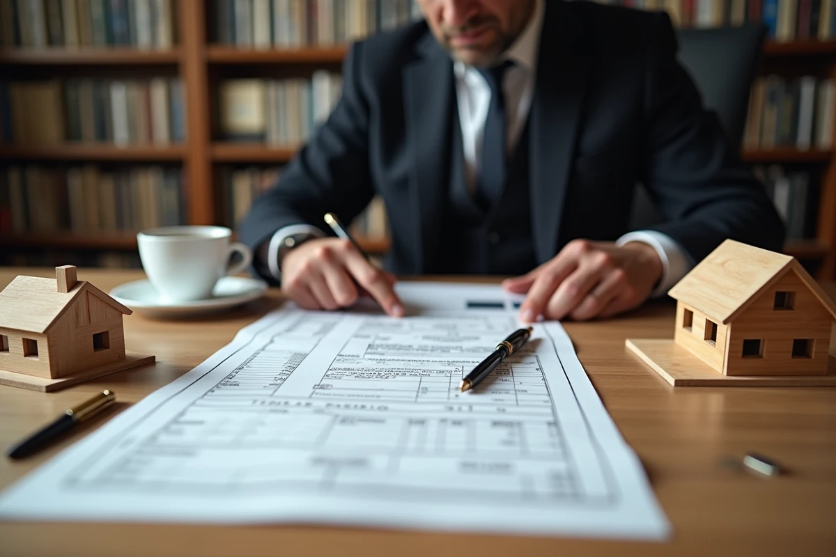 Notaire consultant un devis de construction maison ossature bois avec prix au m2 et plan de terrain