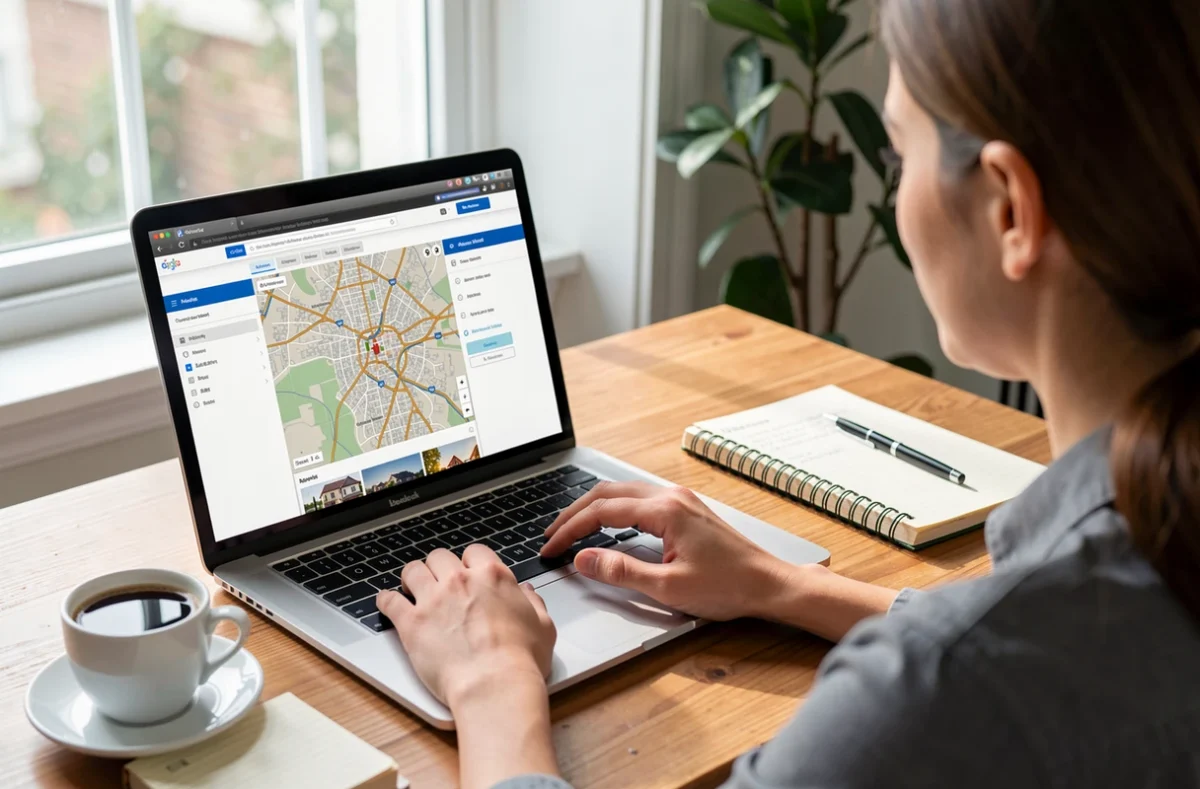 Personne consultant une carte des ventes immobilières sur un ordinateur