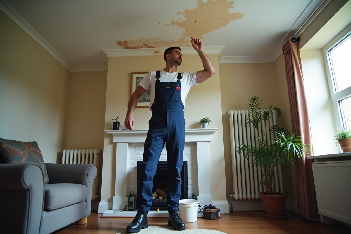 Plombier professionnel inspectant une tache d