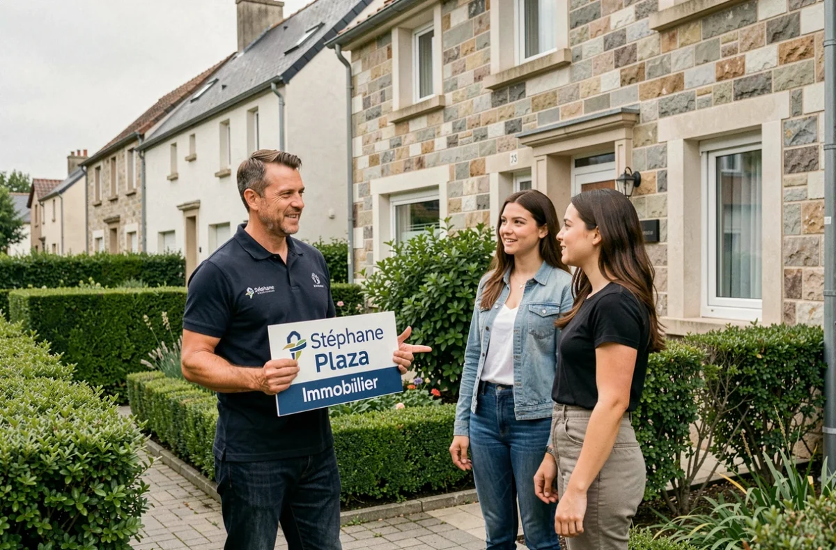 Agent de Stéphane Plaza Immobilier Caen présentant un bien résidentiel à des acheteurs